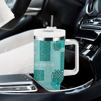 Vintage Lapita Tumbler With Handle Iconic Double Face Pattern Turquoise LT05 - Polynesian Pride