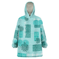 Vintage Lapita Wearable Blanket Hoodie Iconic Double Face Pattern Turquoise LT05
