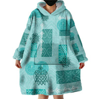 Vintage Lapita Wearable Blanket Hoodie Iconic Double Face Pattern Turquoise LT05