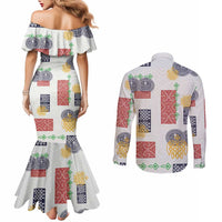Vintage Lapita Couples Matching Mermaid Dress and Long Sleeve Button Shirt Iconic Double Face Pattern