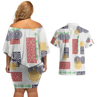 Vintage Lapita Couples Matching Off Shoulder Short Dress and Hawaiian Shirt Iconic Double Face Pattern