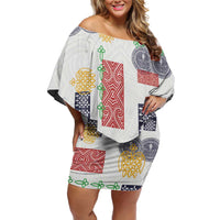 Vintage Lapita Off Shoulder Short Dress Iconic Double Face Pattern