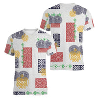 Vintage Lapita Women V-Neck T-Shirt Iconic Double Face Pattern
