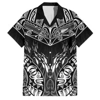 Custom New Zealand Fishing Family Matching Off Shoulder Short Dress and Hawaiian Shirt Aotearoa Maori Koru LT05 Dad's Shirt - Short Sleeve Black - Polynesian Pride