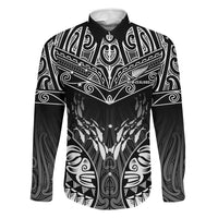 Custom New Zealand Fishing Family Matching Off Shoulder Short Dress and Hawaiian Shirt Aotearoa Maori Koru LT05 Dad's Shirt - Long Sleeve Black - Polynesian Pride
