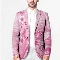 Personalised Memorial Pink Breast Cancer Awareness Blazer Plumeria Floral Tribal Pattern - Polynesian Pride
