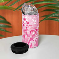 Personalised Memorial Pink Breast Cancer Awareness 4 in 1 Can Cooler Tumbler Plumeria Floral Tribal Pattern - Polynesian Pride