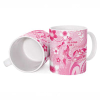 Personalised Memorial Pink Breast Cancer Awareness Ceramic Mug Plumeria Floral Tribal Pattern - Polynesian Pride
