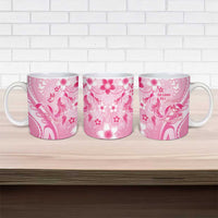 Personalised Memorial Pink Breast Cancer Awareness Ceramic Mug Plumeria Floral Tribal Pattern - Polynesian Pride
