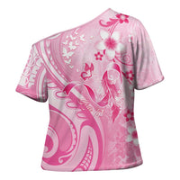 Personalised Memorial Pink Breast Cancer Awareness Cross Shoulder Shirt Plumeria Floral Tribal Pattern - Polynesian Pride