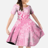 Personalised Memorial Pink Breast Cancer Awareness Family Matching Mermaid Dress and Hawaiian Shirt Plumeria Floral Tribal Pattern LT05 Daughter's Dress Pink - Polynesian Pride