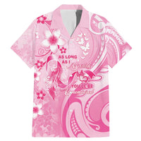 Personalised Memorial Pink Breast Cancer Awareness Family Matching Mermaid Dress and Hawaiian Shirt Plumeria Floral Tribal Pattern LT05 Dad's Shirt - Short Sleeve Pink - Polynesian Pride