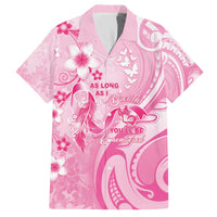 Personalised Memorial Pink Breast Cancer Awareness Family Matching Off The Shoulder Long Sleeve Dress and Hawaiian Shirt Plumeria Floral Tribal Pattern - Polynesian Pride