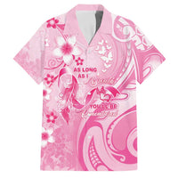 Personalised Memorial Pink Breast Cancer Awareness Family Matching Off Shoulder Maxi Dress and Hawaiian Shirt Plumeria Floral Tribal Pattern LT05 Dad's Shirt - Short Sleeve Pink - Polynesian Pride