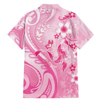 Personalised Memorial Pink Breast Cancer Awareness Family Matching Off Shoulder Maxi Dress and Hawaiian Shirt Plumeria Floral Tribal Pattern LT05 - Polynesian Pride