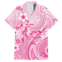 Personalised Memorial Pink Breast Cancer Awareness Family Matching Off Shoulder Short Dress and Hawaiian Shirt Plumeria Floral Tribal Pattern - Polynesian Pride