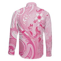 Personalised Memorial Pink Breast Cancer Awareness Family Matching Off Shoulder Short Dress and Hawaiian Shirt Plumeria Floral Tribal Pattern LT05 - Polynesian Pride