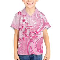 Personalised Memorial Pink Breast Cancer Awareness Family Matching Off Shoulder Short Dress and Hawaiian Shirt Plumeria Floral Tribal Pattern LT05 Son's Shirt Pink - Polynesian Pride