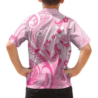 Personalised Memorial Pink Breast Cancer Awareness Family Matching Short Sleeve Bodycon Dress and Hawaiian Shirt Plumeria Floral Tribal Pattern LT05 - Polynesian Pride