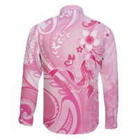 Personalised Memorial Pink Breast Cancer Awareness Family Matching Short Sleeve Bodycon Dress and Hawaiian Shirt Plumeria Floral Tribal Pattern - Polynesian Pride