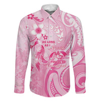 Personalised Memorial Pink Breast Cancer Awareness Family Matching Summer Maxi Dress and Hawaiian Shirt Plumeria Floral Tribal Pattern LT05 Dad's Shirt - Long Sleeve Pink - Polynesian Pride
