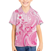 Personalised Memorial Pink Breast Cancer Awareness Family Matching Tank Maxi Dress and Hawaiian Shirt Plumeria Floral Tribal Pattern LT05 Son's Shirt Pink - Polynesian Pride
