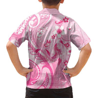 Personalised Memorial Pink Breast Cancer Awareness Kid Hawaiian Shirt Plumeria Floral Tribal Pattern LT05 - Polynesian Pride