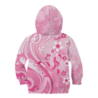 Personalised Memorial Pink Breast Cancer Awareness Kid Hoodie Plumeria Floral Tribal Pattern - Polynesian Pride