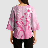 Personalised Memorial Pink Breast Cancer Awareness Kimono Sleeve Blouse Plumeria Floral Tribal Pattern - Polynesian Pride