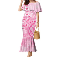 Personalised Memorial Pink Breast Cancer Awareness Mermaid Dress Plumeria Floral Tribal Pattern - Polynesian Pride