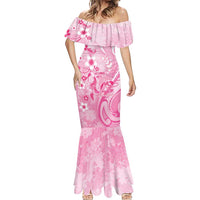 Personalised Memorial Pink Breast Cancer Awareness Mermaid Dress Plumeria Floral Tribal Pattern - Polynesian Pride
