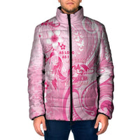 Personalised Memorial Pink Breast Cancer Awareness Padded Jacket Plumeria Floral Tribal Pattern - Polynesian Pride