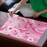 Memorial Pink Breast Cancer Awareness Puzzle Plumeria Floral Tribal Pattern - Polynesian Pride