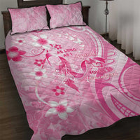 Memorial Pink Breast Cancer Awareness Quilt Bed Set Plumeria Floral Tribal Pattern - Polynesian Pride