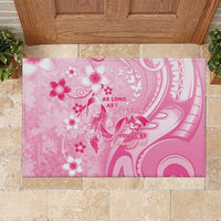 Memorial Pink Breast Cancer Awareness Rubber Doormat Plumeria Floral Tribal Pattern - Polynesian Pride