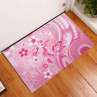 Memorial Pink Breast Cancer Awareness Rubber Doormat Plumeria Floral Tribal Pattern - Polynesian Pride