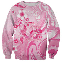 Personalised Memorial Pink Breast Cancer Awareness Sweatshirt Plumeria Floral Tribal Pattern - Polynesian Pride