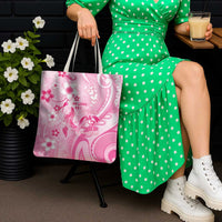 Memorial Pink Breast Cancer Awareness Tote Bag Plumeria Floral Tribal Pattern - Polynesian Pride