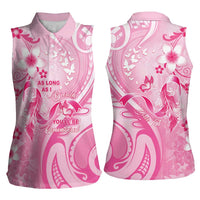 Personalised Memorial Pink Breast Cancer Awareness Women Sleeveless Polo Shirt Plumeria Floral Tribal Pattern - Polynesian Pride