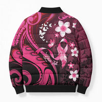 Personalised Memorial Breast Cancer Awareness Bomber Puffer Jacket Plumeria Floral Tribal Pattern - Polynesian Pride