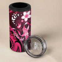 Personalised Memorial Breast Cancer Awareness 4 in 1 Can Cooler Tumbler Plumeria Floral Tribal Pattern - Polynesian Pride
