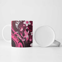 Personalised Memorial Breast Cancer Awareness Ceramic Mug Plumeria Floral Tribal Pattern - Polynesian Pride