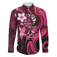Personalised Memorial Breast Cancer Awareness Family Matching Long Sleeve Bodycon Dress and Hawaiian Shirt Plumeria Floral Tribal Pattern LT05 Dad's Shirt - Long Sleeve Black - Polynesian Pride