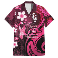 Personalised Memorial Breast Cancer Awareness Family Matching Off The Shoulder Long Sleeve Dress and Hawaiian Shirt Plumeria Floral Tribal Pattern LT05 Dad's Shirt - Short Sleeve Black - Polynesian Pride