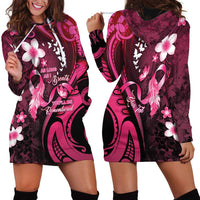 Personalised Memorial Breast Cancer Awareness Hoodie Dress Plumeria Floral Tribal Pattern - Polynesian Pride