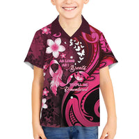Personalised Memorial Breast Cancer Awareness Kid Hawaiian Shirt Plumeria Floral Tribal Pattern LT05 Kid Black - Polynesian Pride