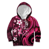 Personalised Memorial Breast Cancer Awareness Kid Hoodie Plumeria Floral Tribal Pattern - Polynesian Pride