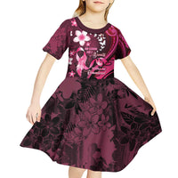 Personalised Memorial Breast Cancer Awareness Kid Short Sleeve Dress Plumeria Floral Tribal Pattern - Polynesian Pride