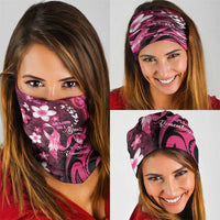 Memorial Breast Cancer Awareness Neck Gaiter Plumeria Floral Tribal Pattern - Polynesian Pride