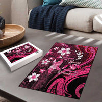 Memorial Breast Cancer Awareness Puzzle Plumeria Floral Tribal Pattern - Polynesian Pride